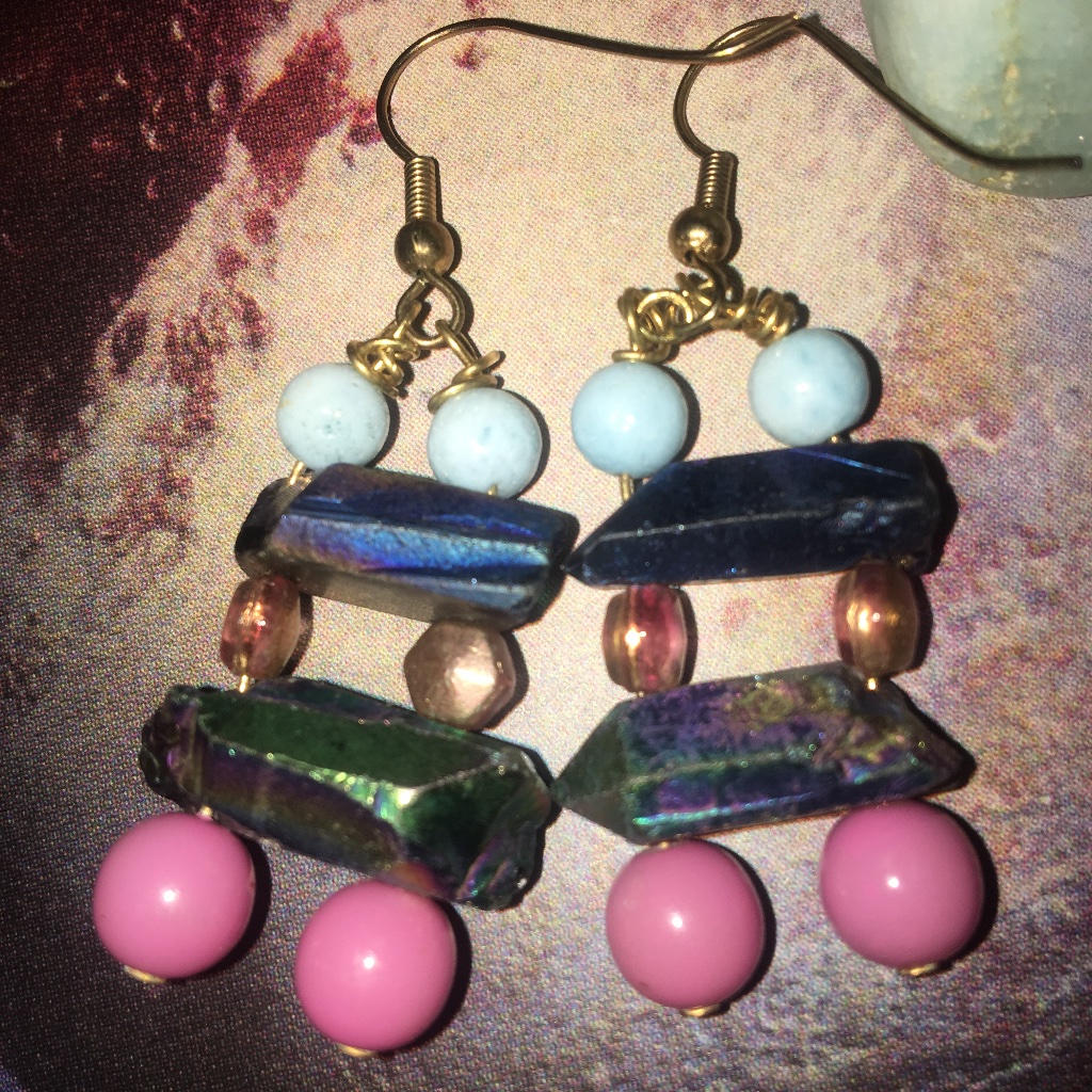 Pink - Handmade Titanium Crystal Earrings Gift Idea- Semiprecious